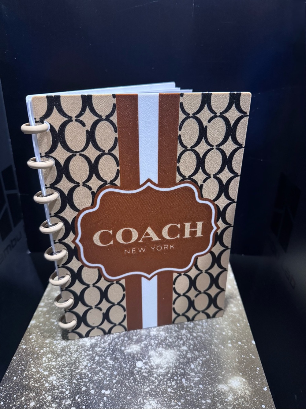 Coach Signature Brown & White Striped Notebook